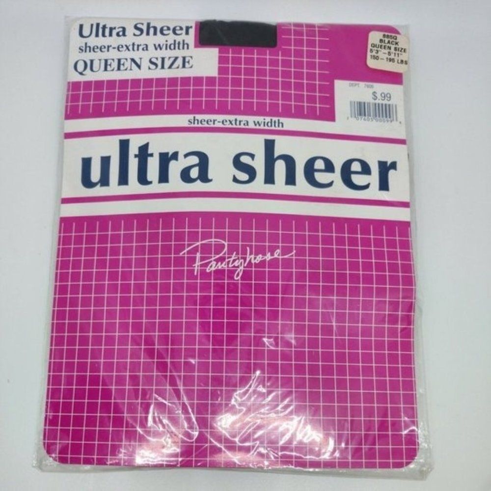 Vintage Ultra Sheer Pantyhose Sheer extra Width Queen Size Black 885Q